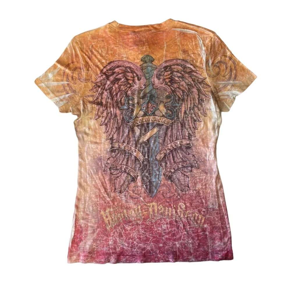 Harley-Davidson Orange Pink Burn Out T-Shirt - Picture 6 of 6